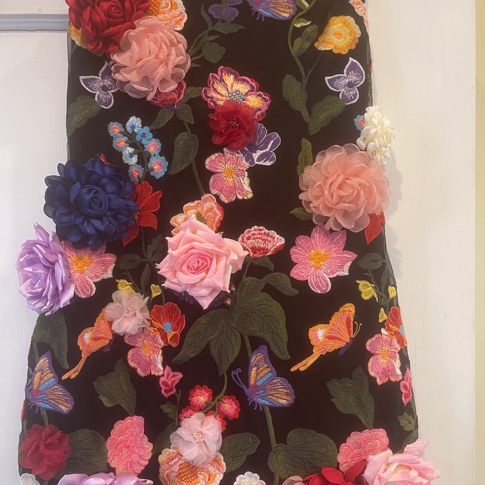 Fashion Nova Floral Embroidered Multi Colored Mini A-line Embellished Dress